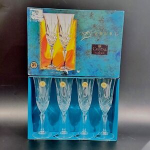 Vintage Cristal de Flandre Salzburg Crystal Champagne Stemware in Original Box